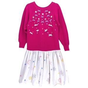 Vtg Pannill Pink Sweatshirt Dress Medium Upcycled Embellished Snowflake Handmade